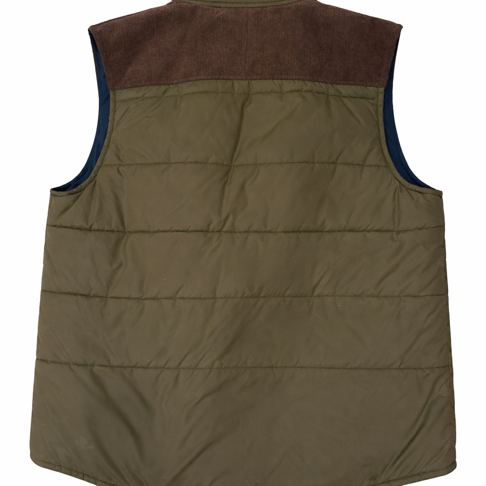 prAna Olive Quilted Puffer Vest Sherpa Lined Corduroy Trim‎ Size L NWOT - Picture 3 of 6
